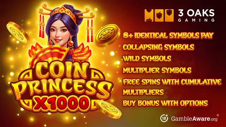 3 Oaks Gaming launches Coin Princess x1000, enhancing its Asian-themed portfolio