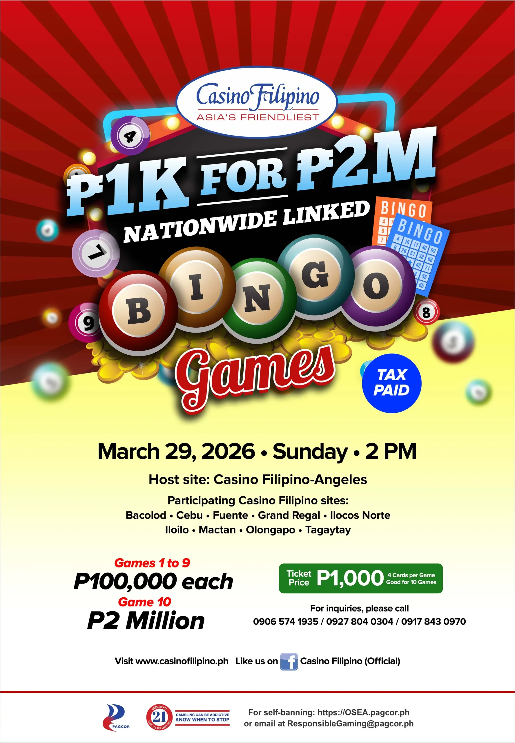 PAGCOR brings players a massive ₱2M jackpot for only ₱1K in new nationwide bingo
