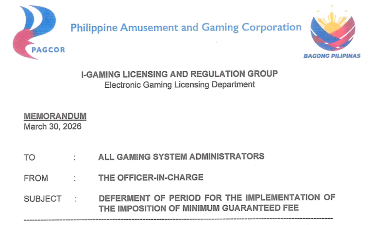PAGCOR defers Minimum Guaranteed Fee for online gaming operators until June 1st