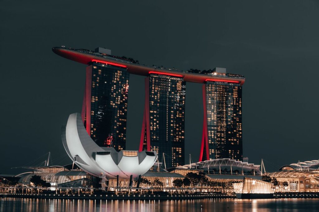 Marina Bay Sands integrated resort in Singapore lit up at night