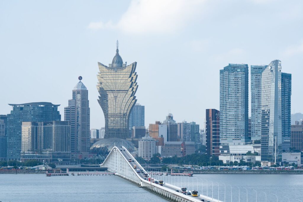 Macau skyline with casino hotels