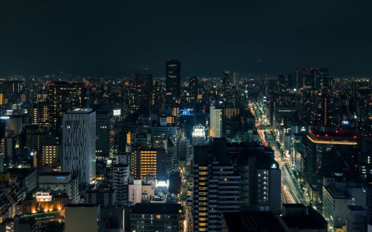 Osaka city at night with illuminated streets